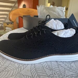 Cole Haan Black Knit Oxfords with White Sole